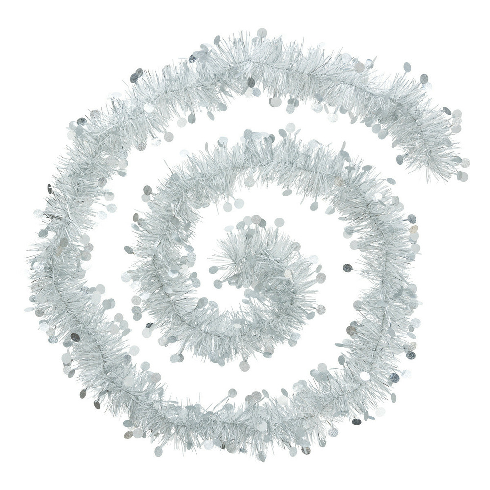 Guirlande de noël large 10 cm argent et blanc avec pastilles longueur 2 mètres