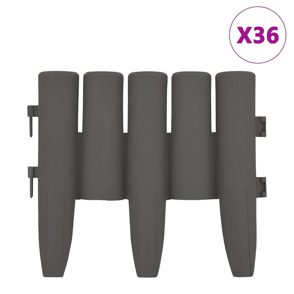 Bordures de pelouse 36 pcs gris 10 m pp