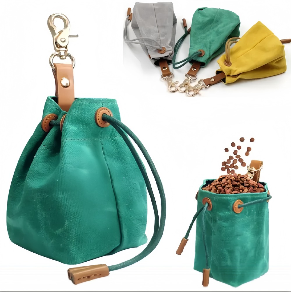 Sac de rangement portable en toile cirée avec cordon de serrage pour aliments et friandises de chiens