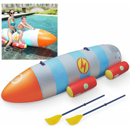 Fusée à eau bouée gonflable ballon flotteur pour piscines xxl 195x72x44cm 2 pagaies pour adultes et enfants à partir de 6ans
