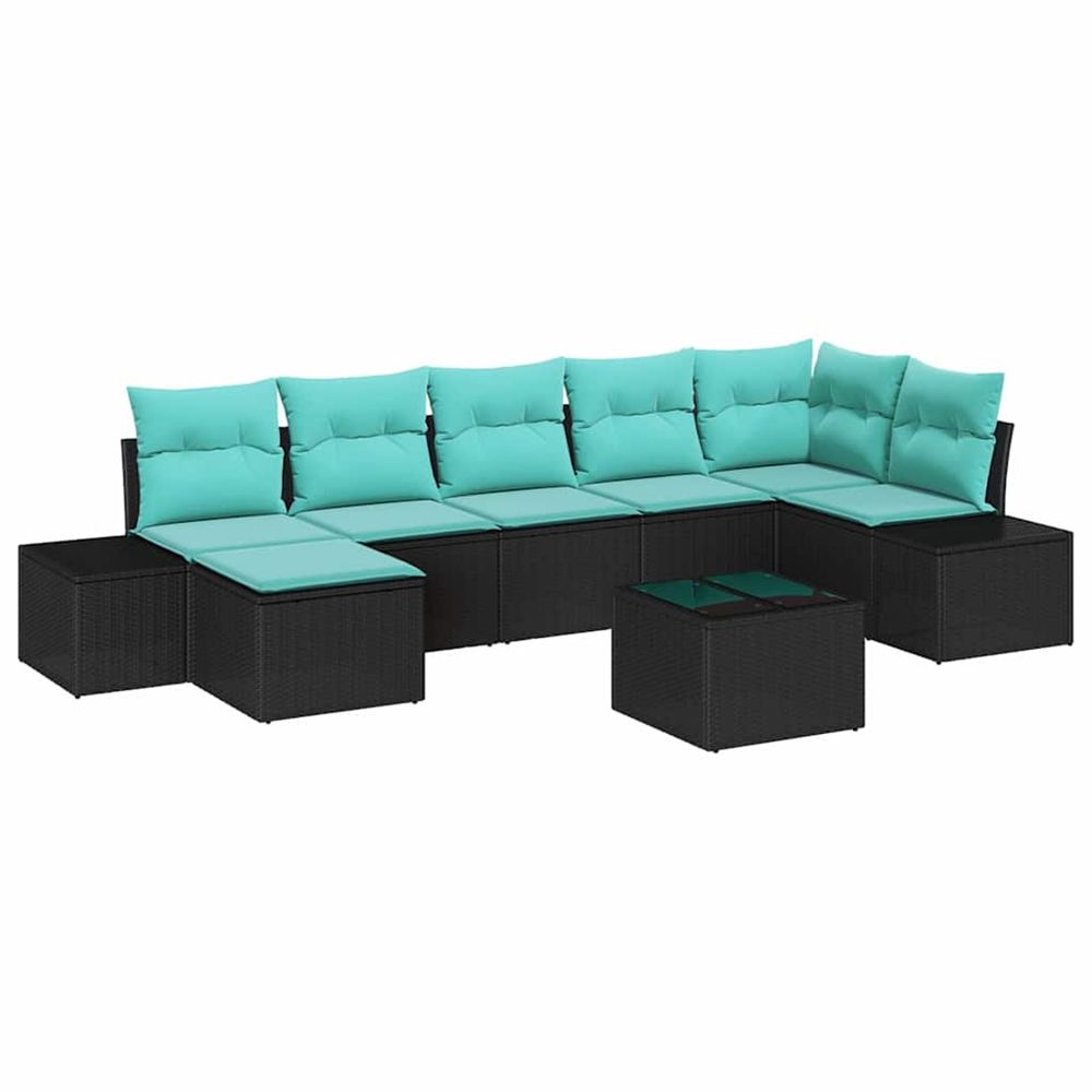 Ensemble de canapé de jardin 7 pc noir et turquoise polyrotin