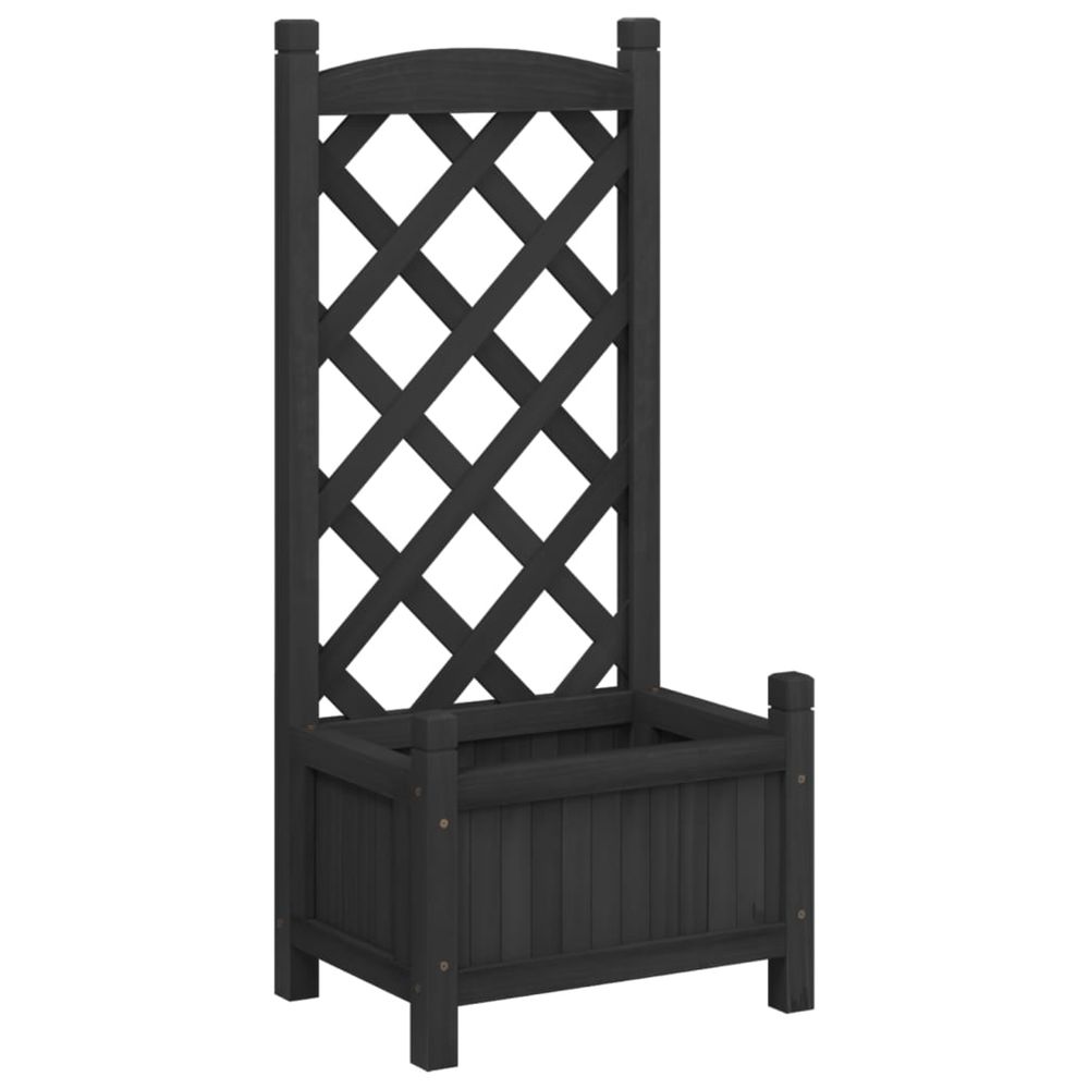 Jardinière d'extérieur avec treillis noir 40x30x90 cm bois massif de sapin