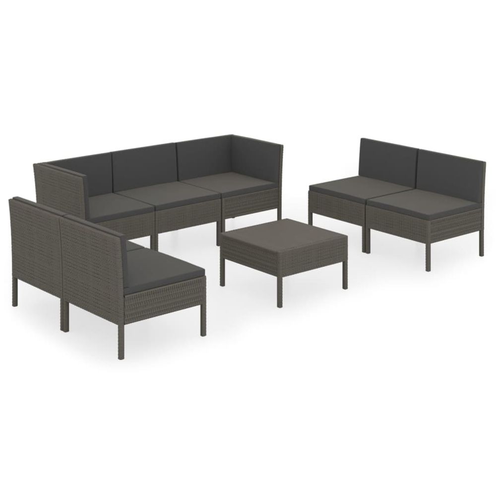 Salon de jardin 8 pcs avec coussins résine tressée gris