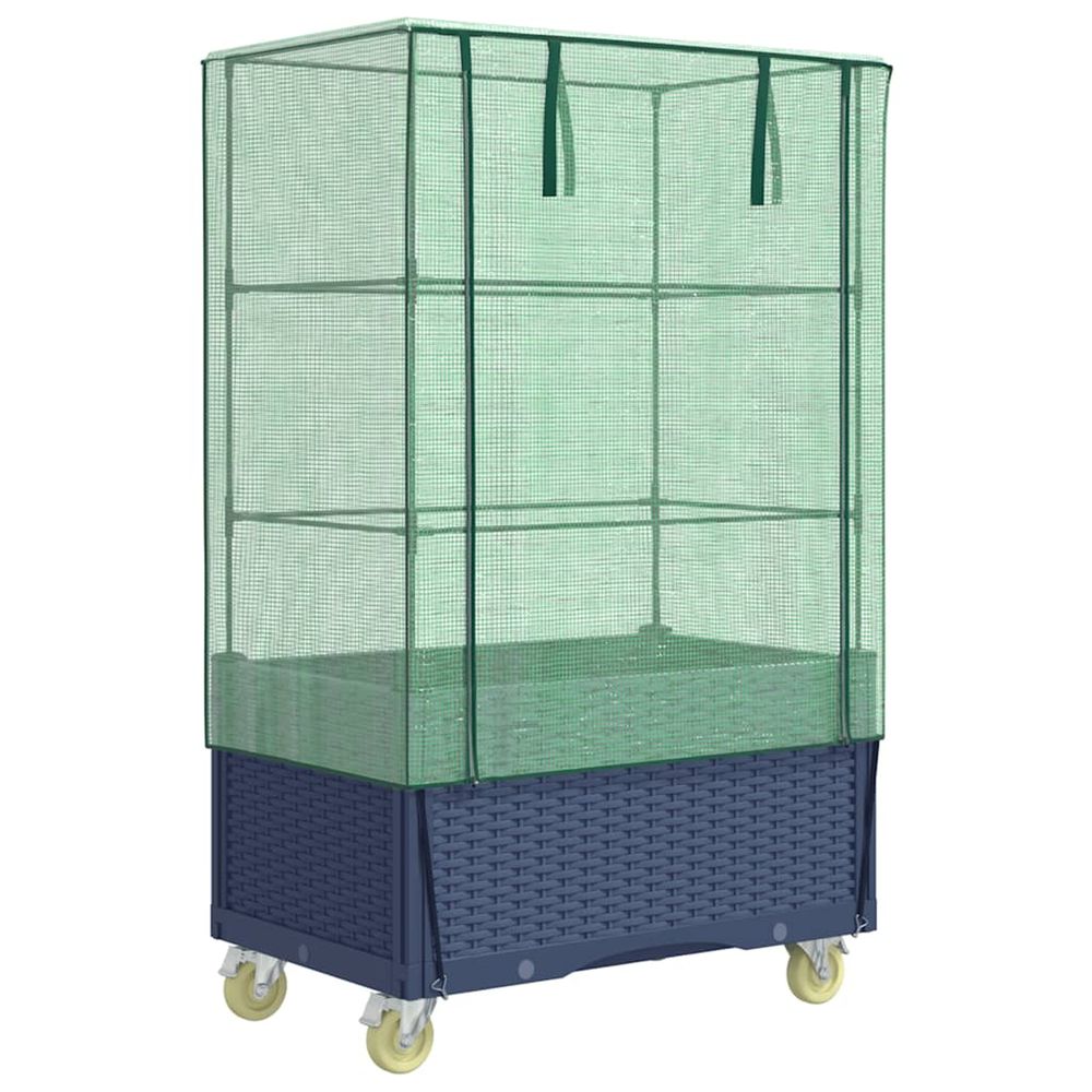 Jardinière d'extérieur surélevée avec housse et roues aspect rotin