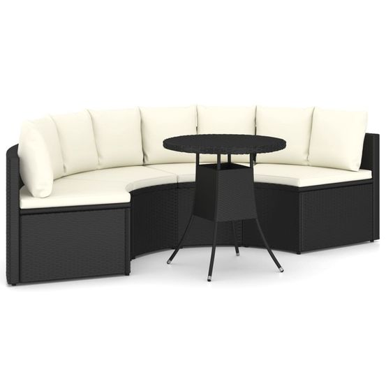 Salon de jardin 5 pcs avec coussins résine tressée noir