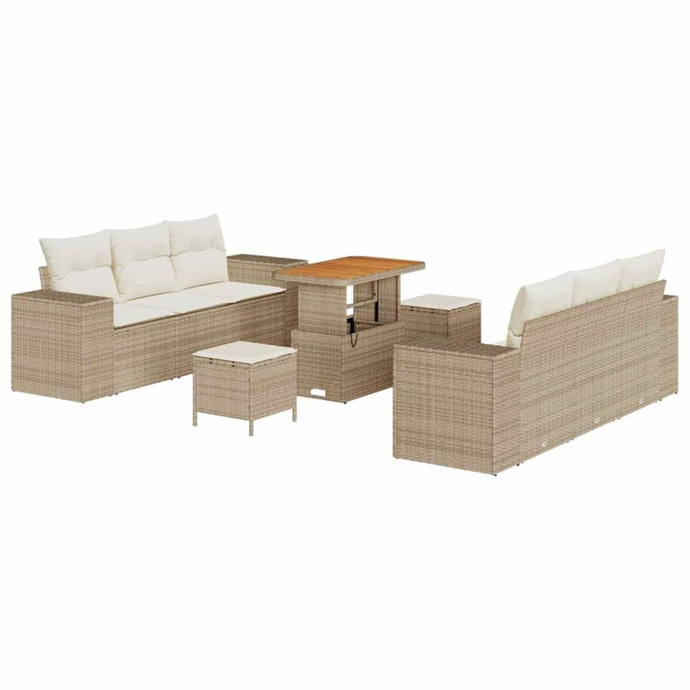 Ensemble de canapé de jardin beige et crème poly rattan