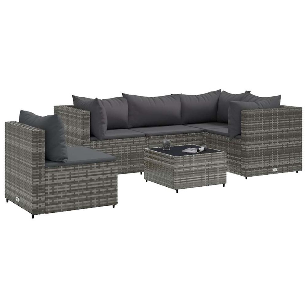 Salon de jardin 6 pcs avec coussins gris résine tressée