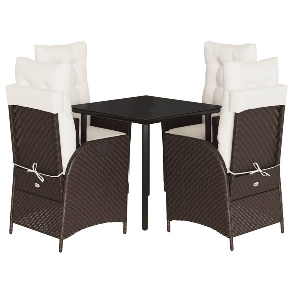 Ensemble à manger de jardin 5 pcs et coussins marron poly rotin