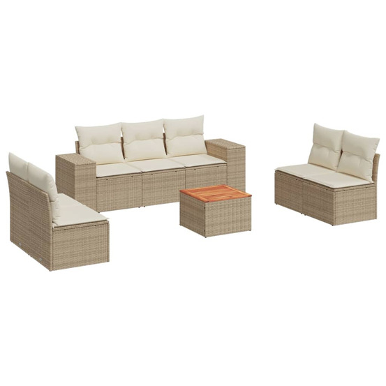 Salon de jardin avec coussins 8 pcs beige résine tressée