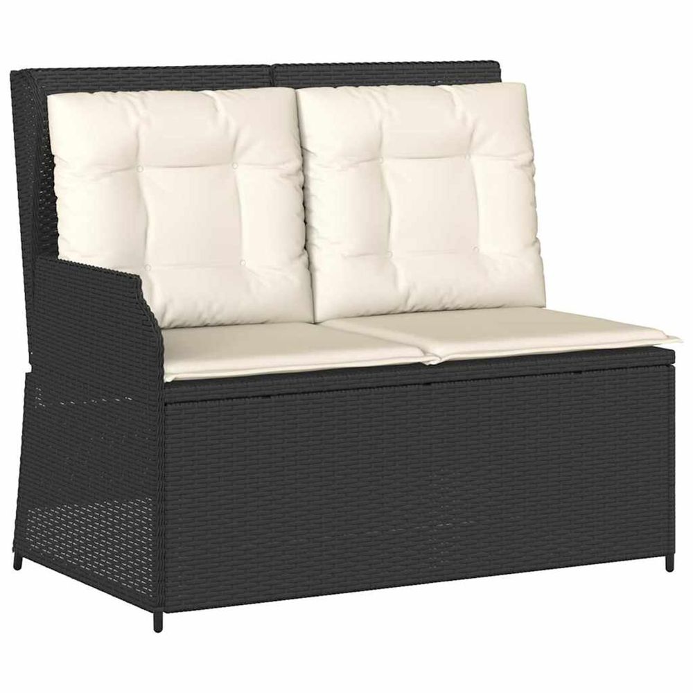 Banc inclinable de jardin avec coussins noir résine tressée