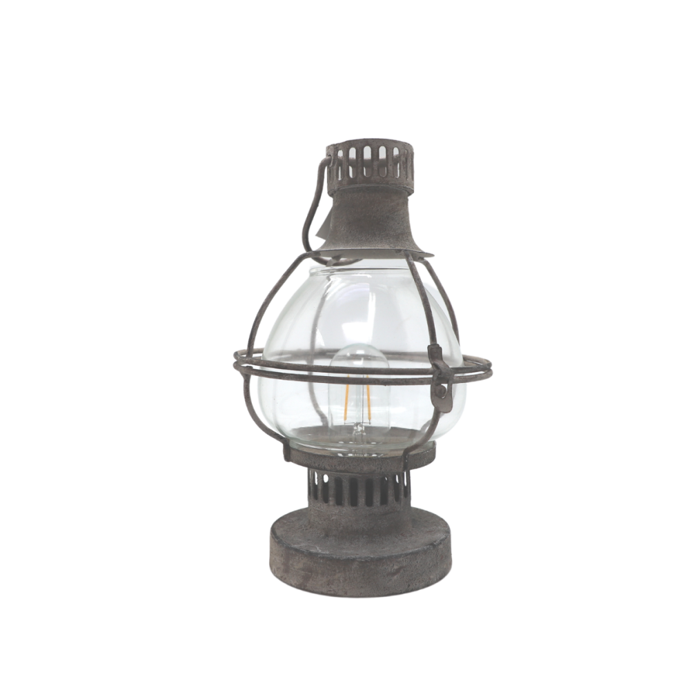 Lanterne jardin pétrole à poser ancienne métal verre gris 28 cm