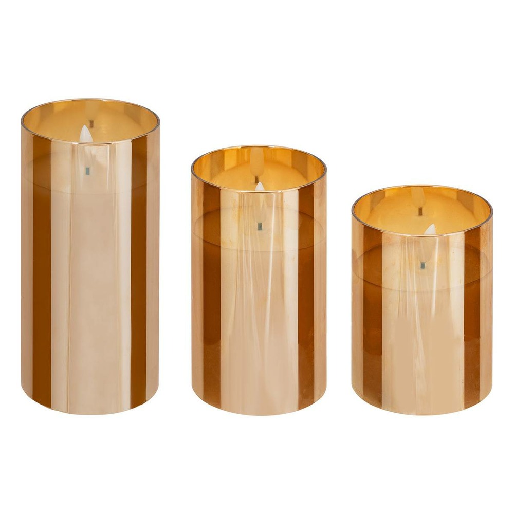 Coffret 3 bougies led sena verre ambre d75cm