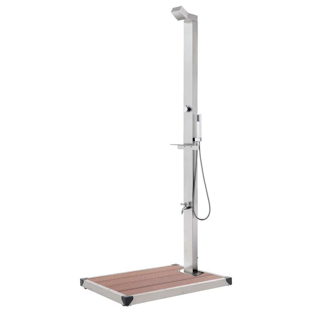 Douche de jardin avec base marron 225 cm acier inoxydable