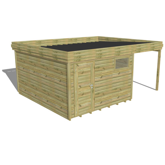 Abri de jardin bois pin traité autoclave 27mm - 5,44x4,34m / 24m2 - bac acier - plancher bois