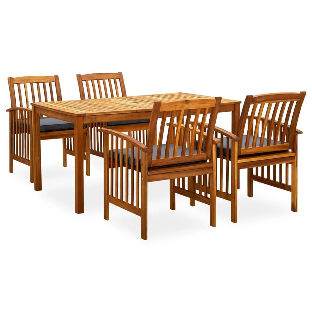 Ensemble à manger de jardin 5 pcs avec coussins acacia solide