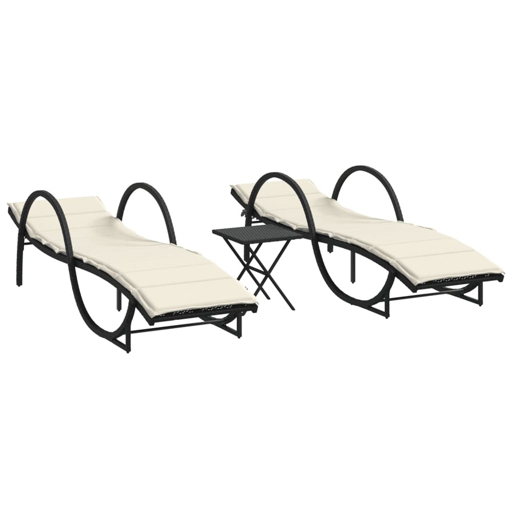 Chaises longues lot de 2 avec table noir résine tressée