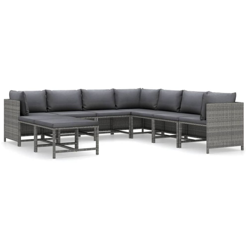 Salon de jardin 9 pcs avec coussins résine tressée gris