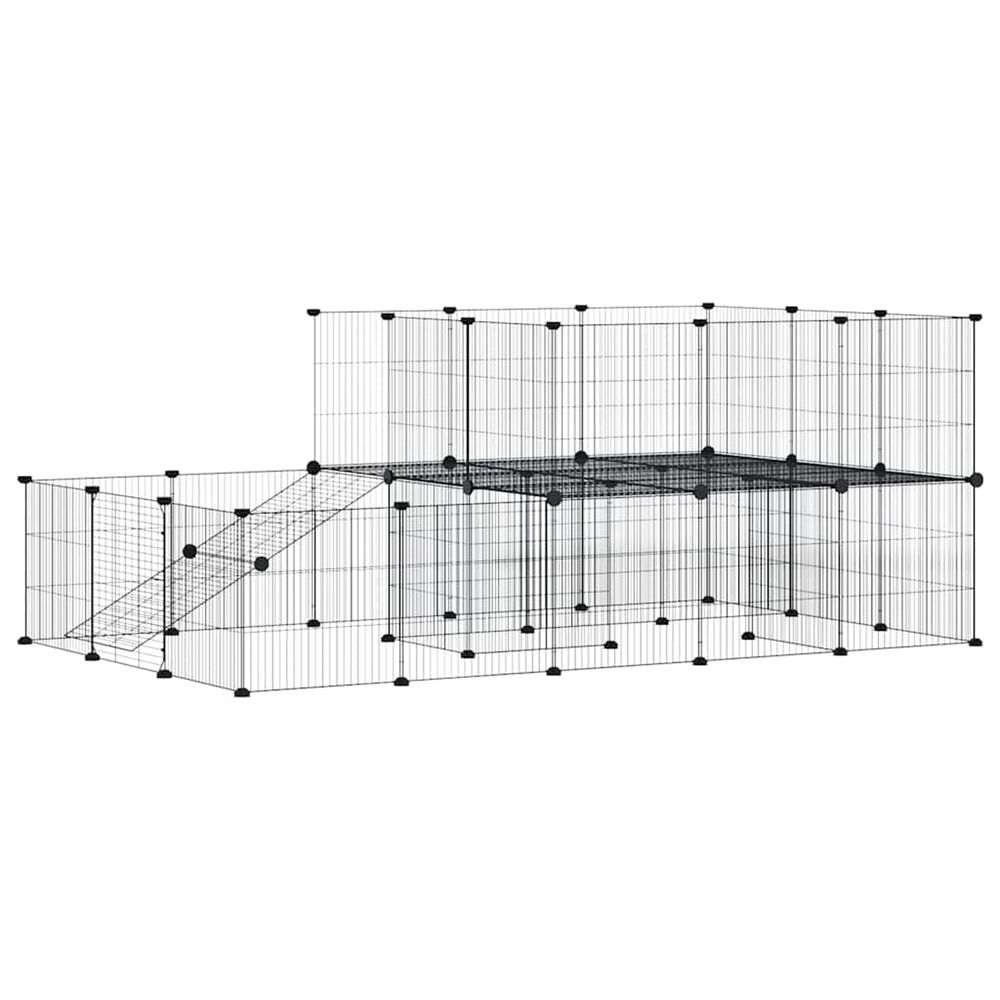 Cage animaux de compagnie à 44 panneaux et porte noir 175x105x70 cm