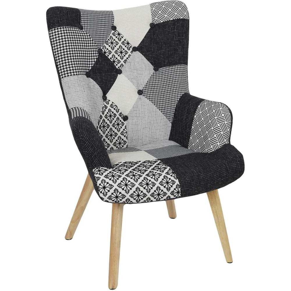 Fauteuil en tissu patchwork pieds en bois brut alta