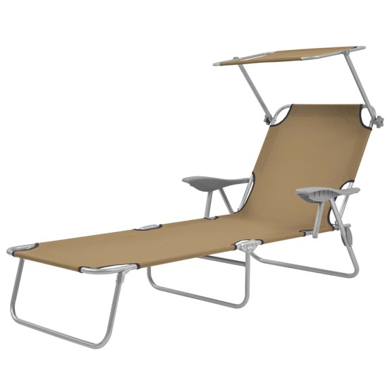 Transat chaise longue bain de soleil lit de jardin terrasse meuble d'extérieur pliable avec auvent acier taupe