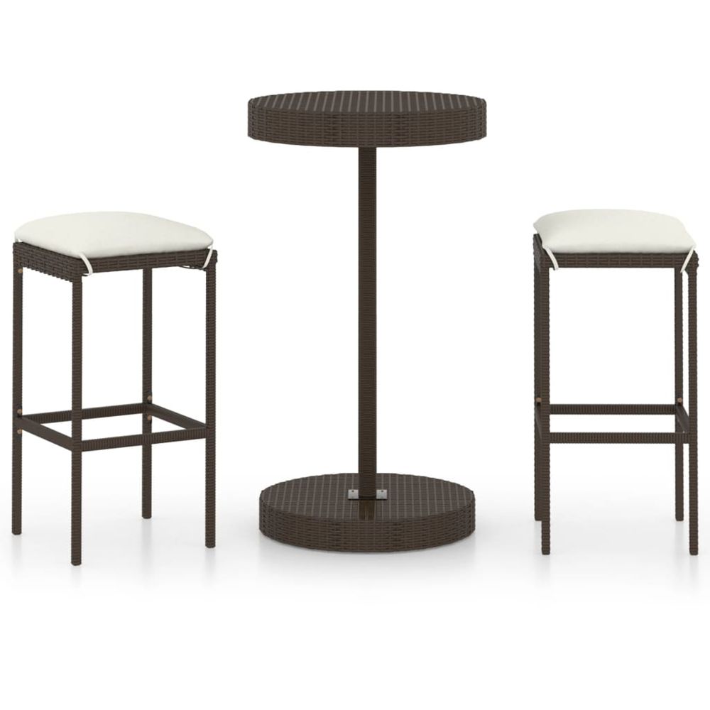 Ensemble de bar de jardin 3pcs coussins résine tressée marron