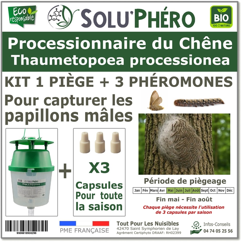 Soluphero - kit 1 piège funnel + 3 phéromones processionnaire du chêne bio - 1 capsule 4 semaines