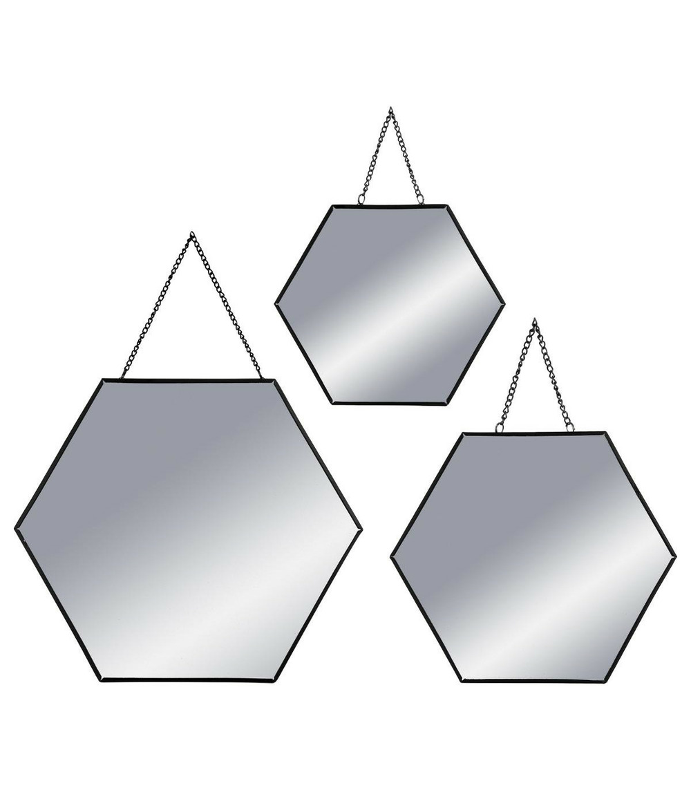 Lot de 3 miroirs à suspendre en métal noir