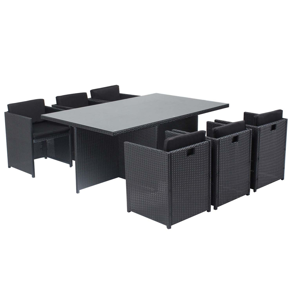 Table et chaises 6 places encastrables en résine noir-noir miami