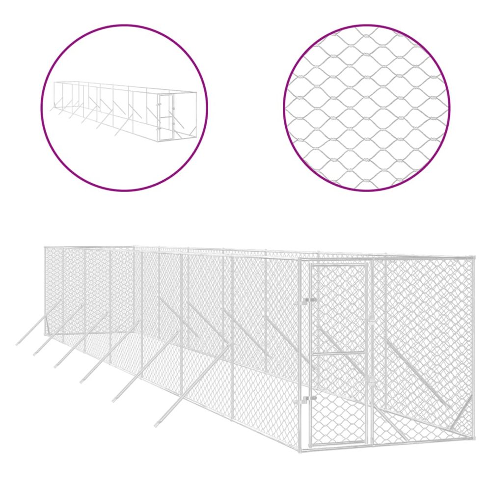 Chenil d'extérieur pour chiens argenté 2x14x2 m acier galvanisé