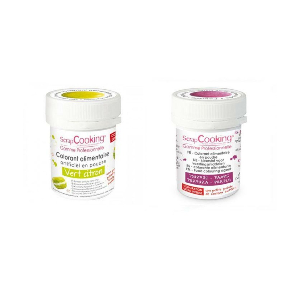 2 colorants alimentaires en poudre - pourpre-vert citron
