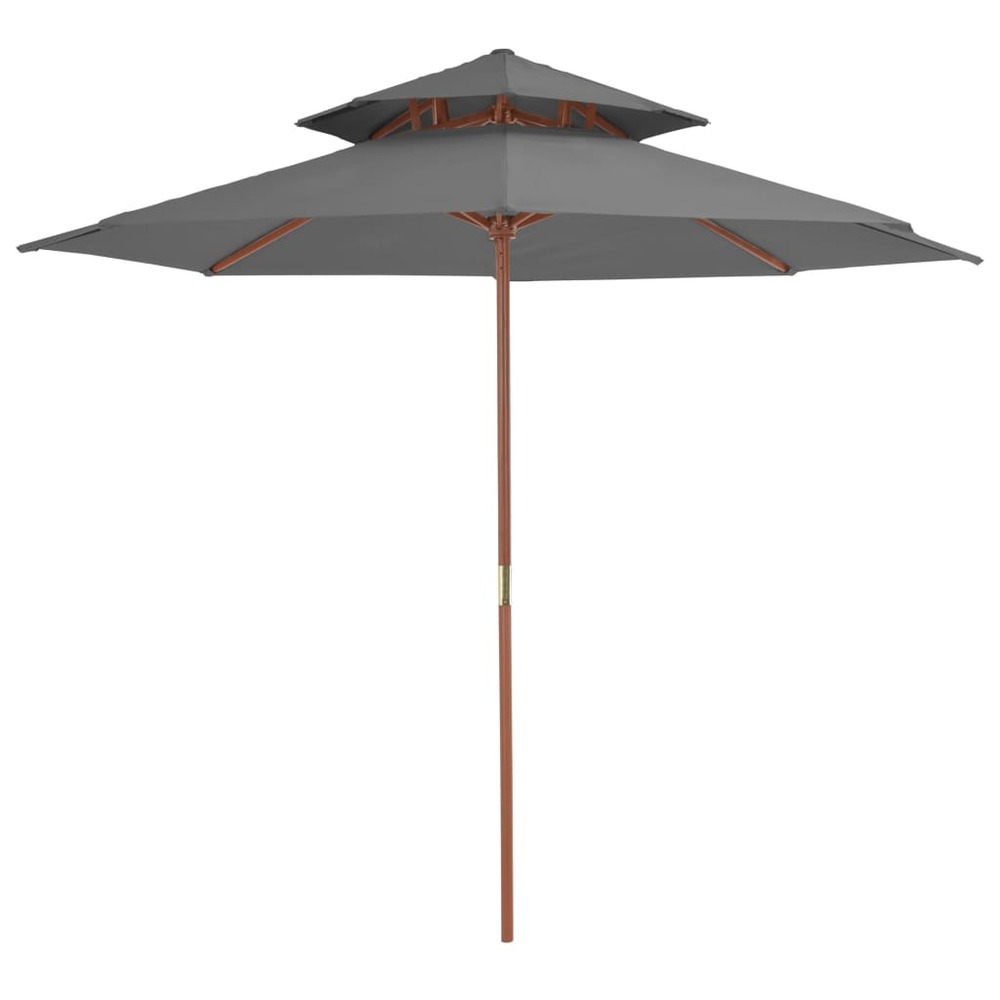 Parasol à deux étages avec mât en bois 270 cm anthracite