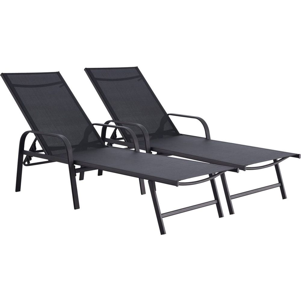 Lot de 2 bains de soleil en métal avec accoudoirs 