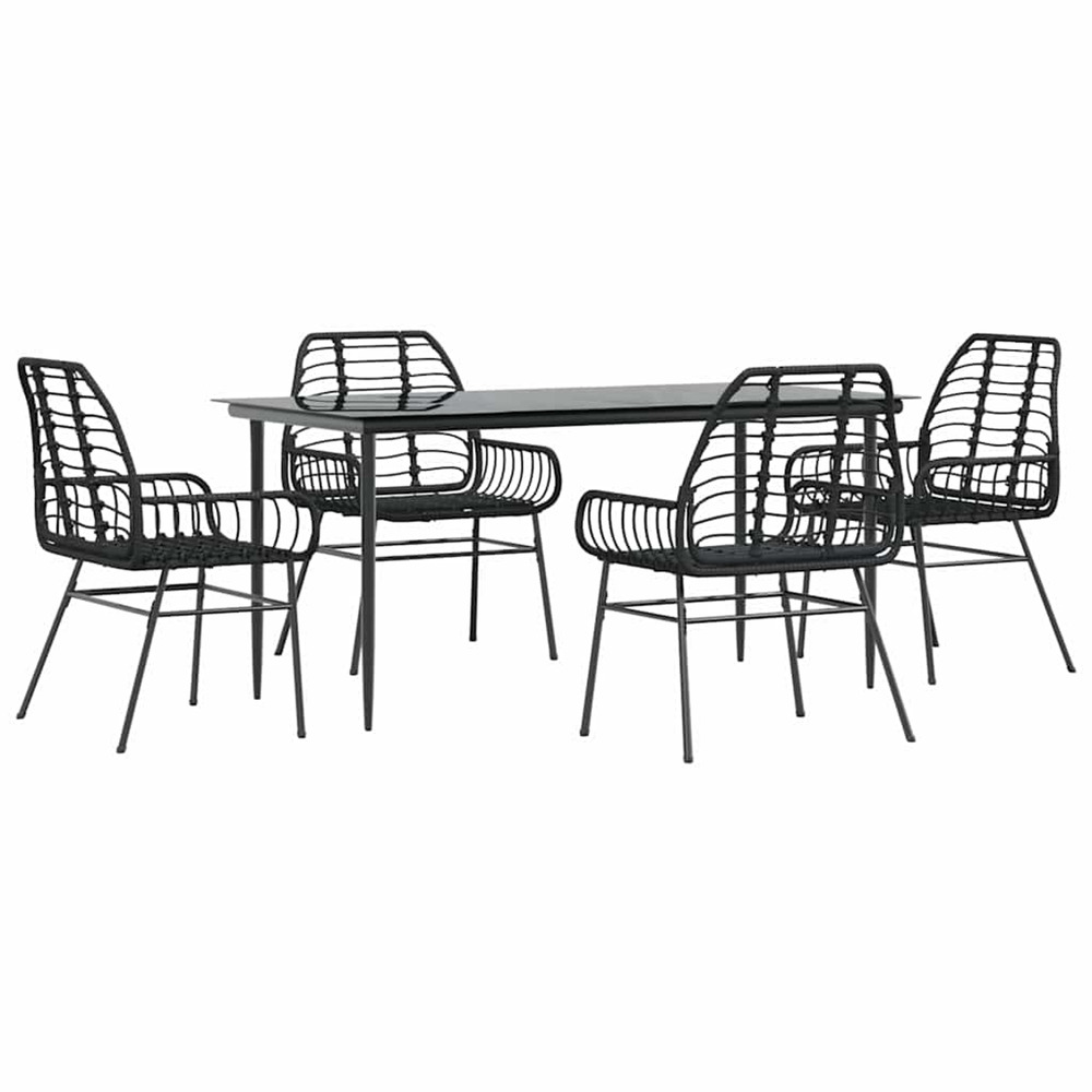 Ensemble à manger de jardin 5 pcs noir résine tressée verre