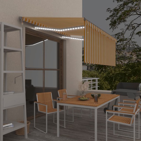 Auvent automatique store capteur de vent led 3x2,5m jaune blanc