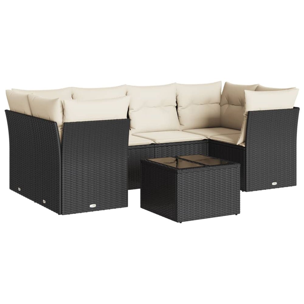 Salon de jardin 7 pcs avec coussins noir résine tressée