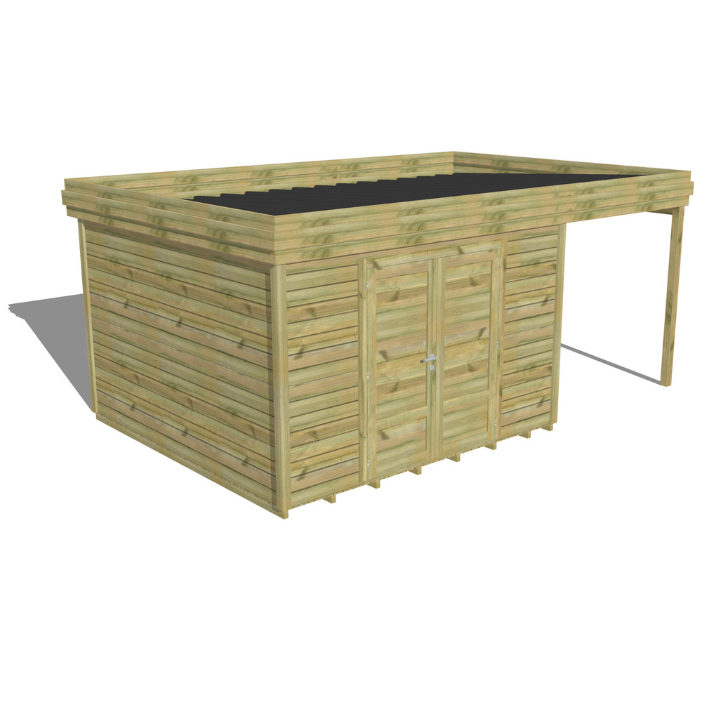 Abri de jardin bois pin traité autoclave 27mm - 5,44x3,44m / 19m2 - bac acier - plancher bois