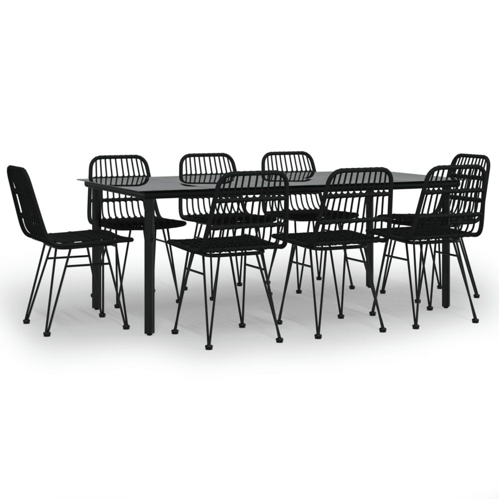 Ensemble à manger de jardin 9 pcs noir résine tressée