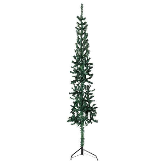 Demi sapin de noël artificiel mince avec support vert 150 cm