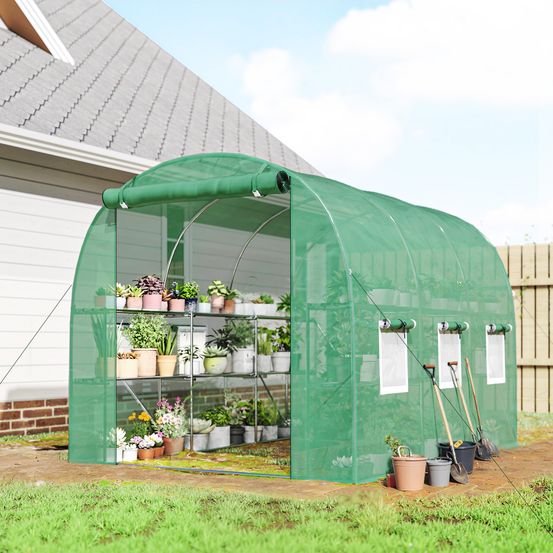 Serre tunnel de jardin acier galvanisé pe vert 198 x 275 x 191 cm avec étagères - comfortxl outdoor living