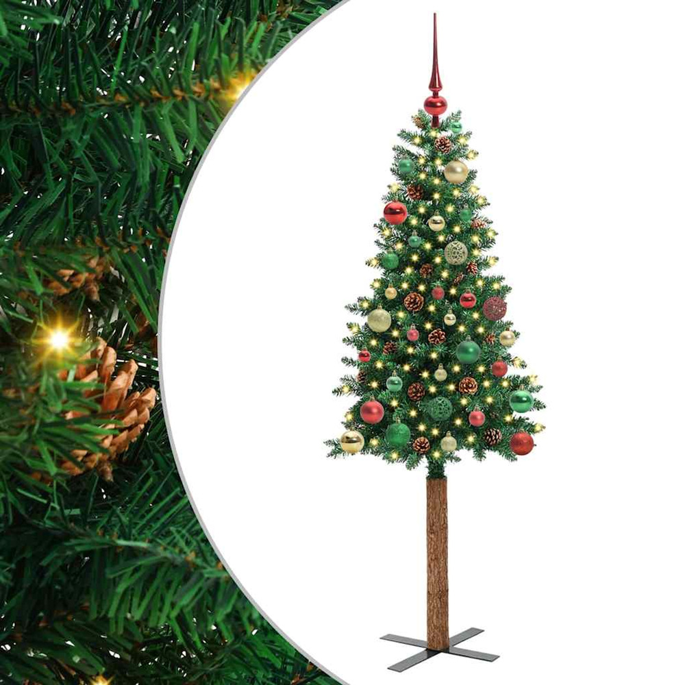 Sapin de noël mince vert 150 cm pvc et bois de pin massif