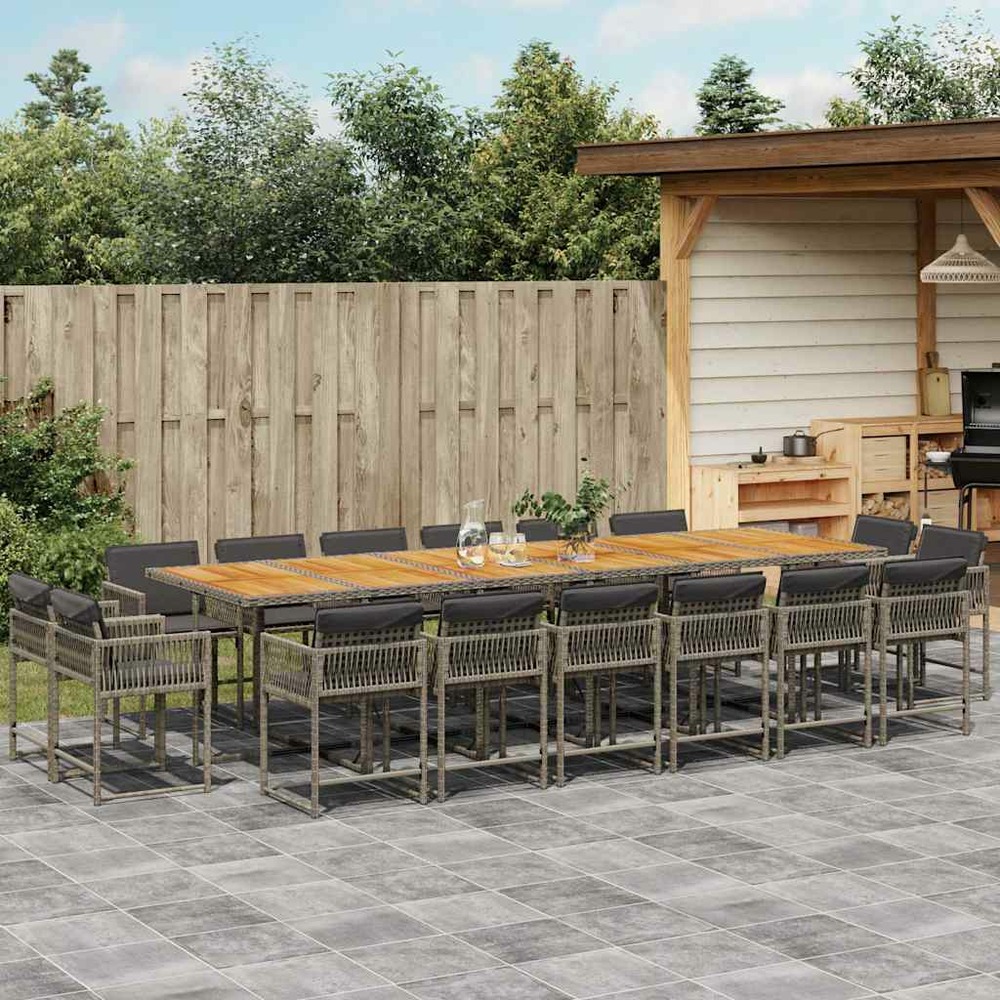 Ensemble à manger de jardin 17 pcs et coussins résine tressée