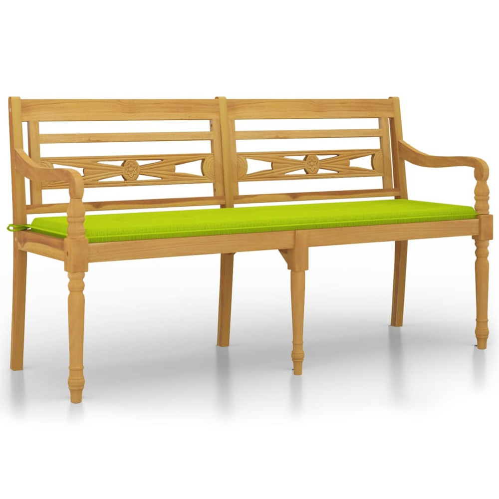 Banc batavia avec coussin vert brillant 150 cm bois teck massif