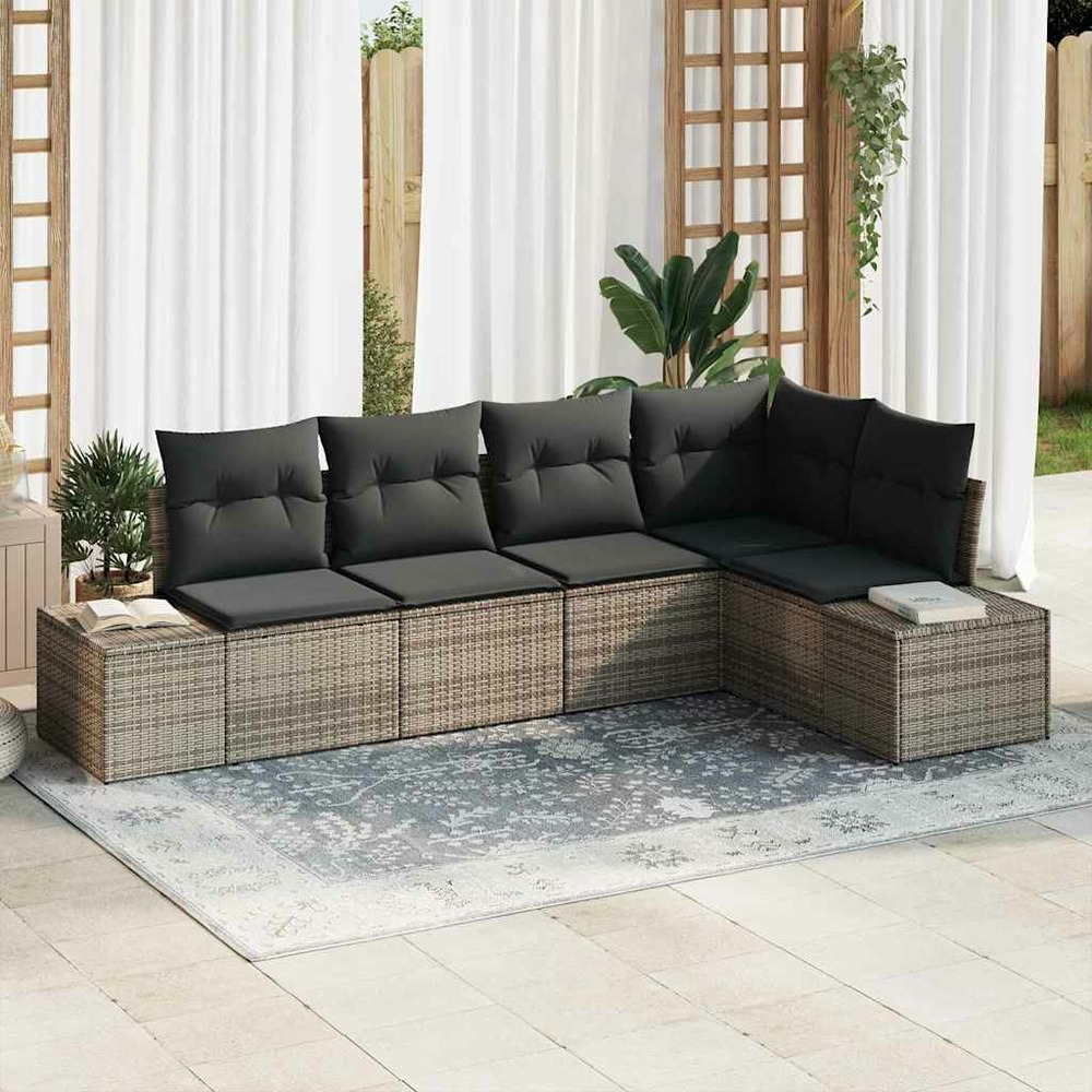 Ensemble de canapé de jardin avec stockage 5 pcs gris polyrotin