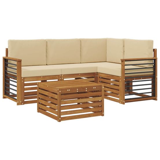 Ensemble de canapés d'extérieur 5 pc naturel et beige polyester