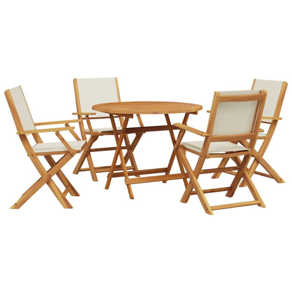 Ensemble à manger de jardin 5 pcs blanc crème tissu bois massif