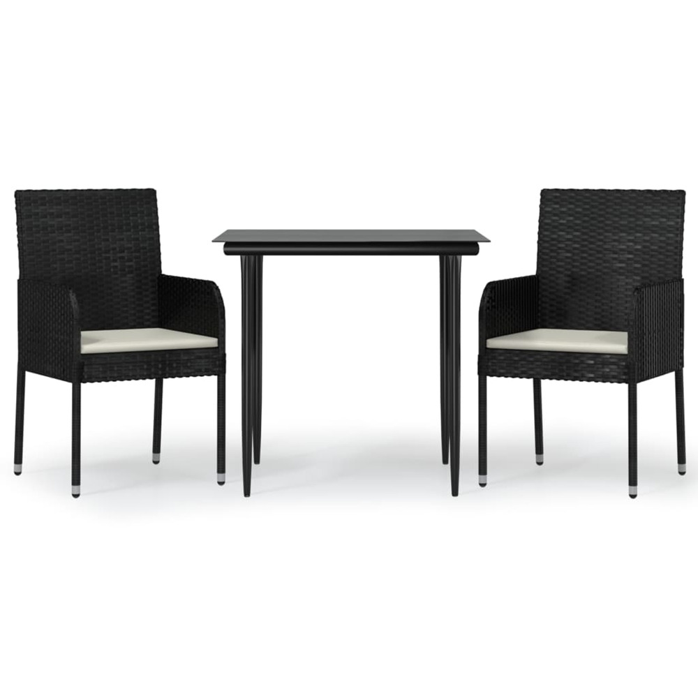Ensemble à manger de jardin avec coussins 3 pcs noir