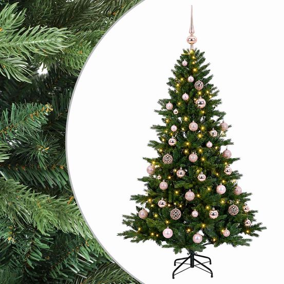 Sapin de noël artificiel avec boules 120 cm 150 led blanc chaud