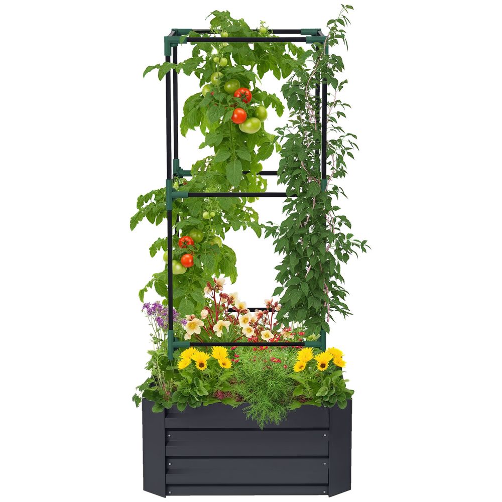 Carré potager acier zingué jardin cage à tomates 61x61x140cm gris