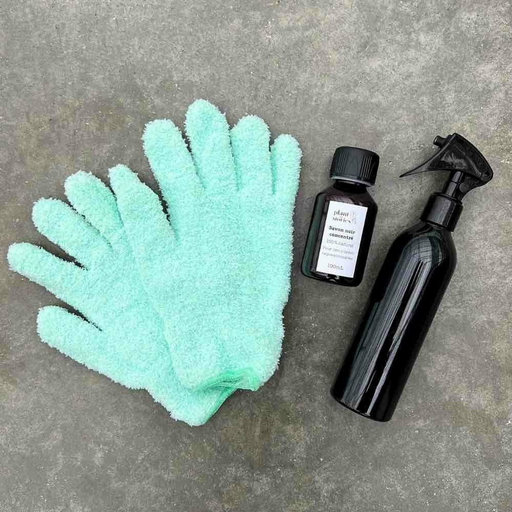 Pack soin des plantes routine complète - pulvérisateur 250ml + savon noir concentré + paire de gants de nettoyage - mint