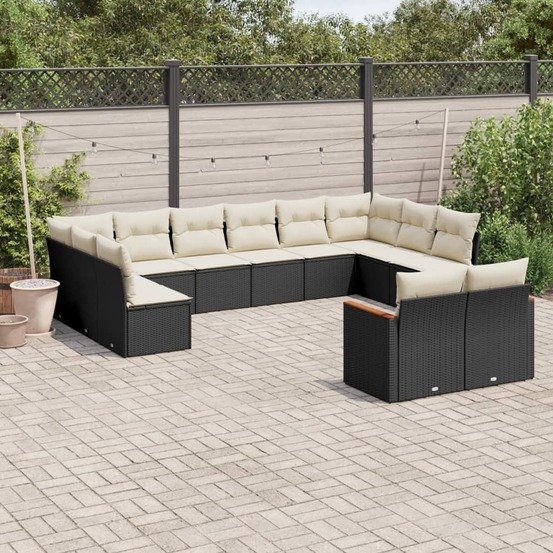 Salon de jardin 12 pcs avec coussins noir résine tressée
